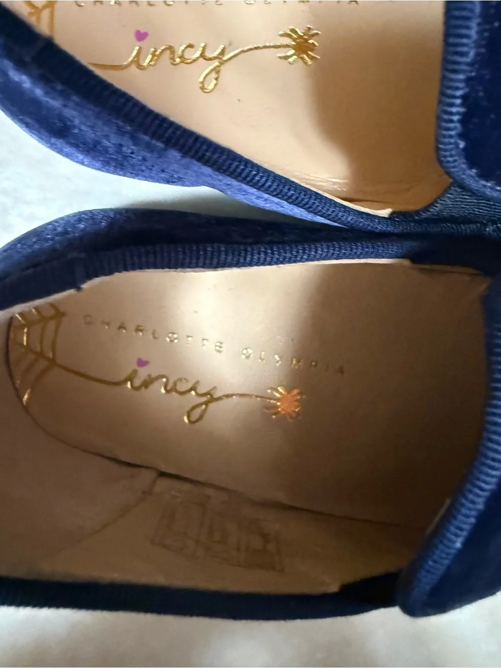 Charlotte Olympia Incy Wincy Blue Velvet Suede sole shoes size 26